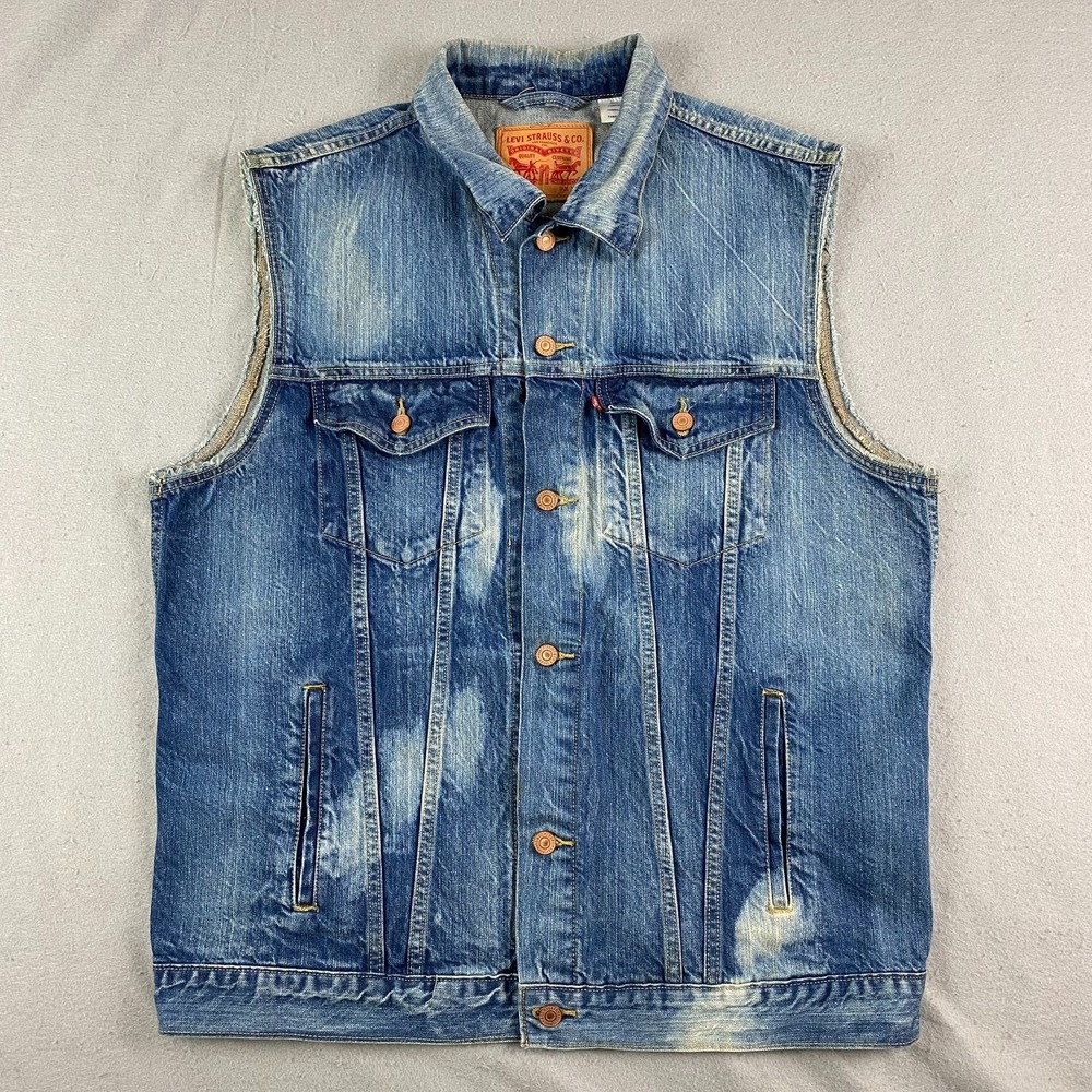 Levis Vest Mens XXL Blue Denim Biker Western Trucker Jacket Type 3 Button Front